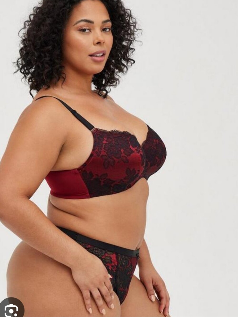 Torrid Balconette Lightly Lined Two-Tone Lace Bra/Panty Burgundy/Black 3x 44DD